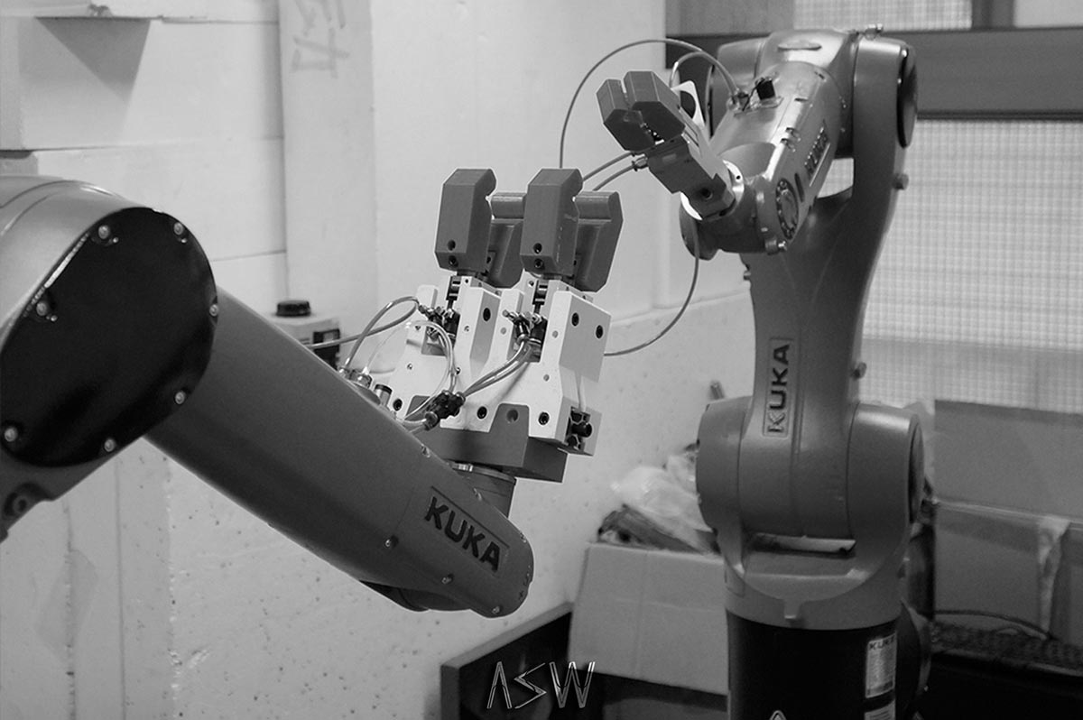 Setup of robot-team by two KUKA Agiluses