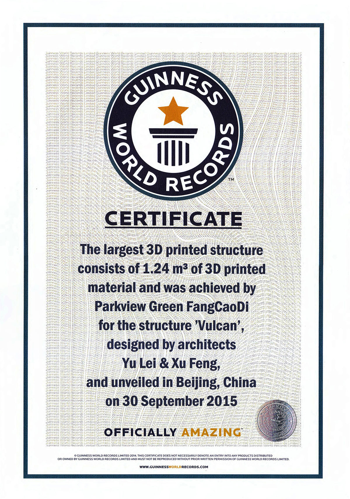Guinness world record certificate
