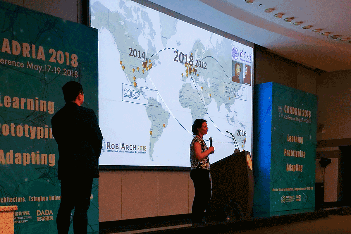 Prof. Sigrid Brell annouced the co-chairs of Rob|Arch 2020 are Prof. Xu Weiguo and Dr. Yu Lei